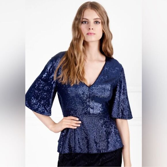 $385 Rachel Zoe clover blue sequin top NWT - Picture 1 of 9